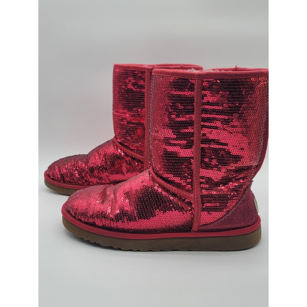 UGG Australia Sequin Boots Red Sparkle Classic Short Women's 10 - Picture 4 of 13